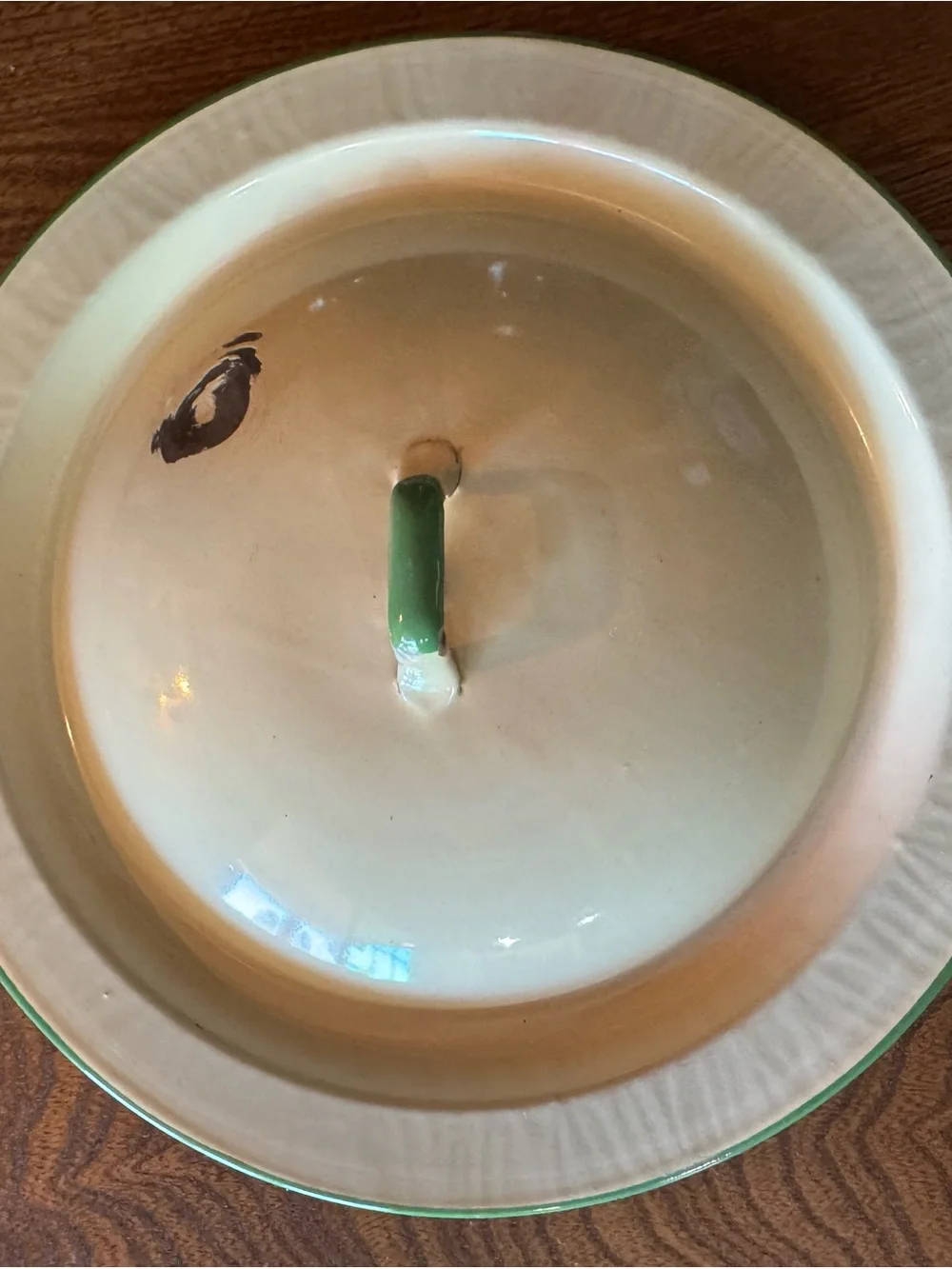 VTG Enamel Replacement Lid Only in Cream with Green Accent early mid century